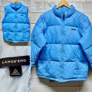 Lands‎ End Down Jacket Girls XL 18-20 Blue Convertible Vest Long Sleeve Full Zip